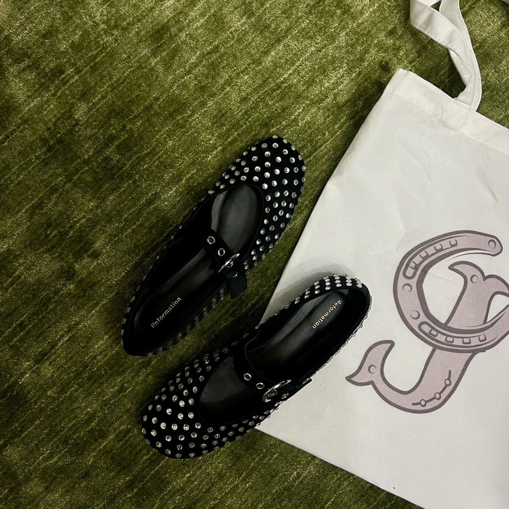 Reformation Black Studded Mary Jane Flats - Picture 2 of 5